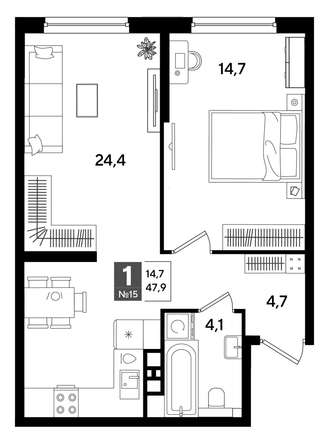
  Продается 1-комн. квартира 47.9 м², в ЖК ДОГМА ПАРК, лит 20. Фото 1.