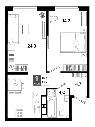 
  Продается 1-комн. квартира 47.7 м², в ЖК ДОГМА ПАРК, лит 20. Фото 1.