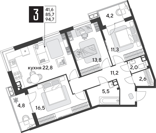 
  Продается 3-комн. квартира 94.7 м², в ЖК Парк Победы 2, литера 28. Фото 1.
