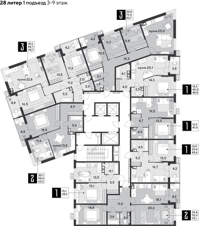 
  Продается 3-комн. квартира 94.7 м², в ЖК Парк Победы 2, литера 28. Фото 2.