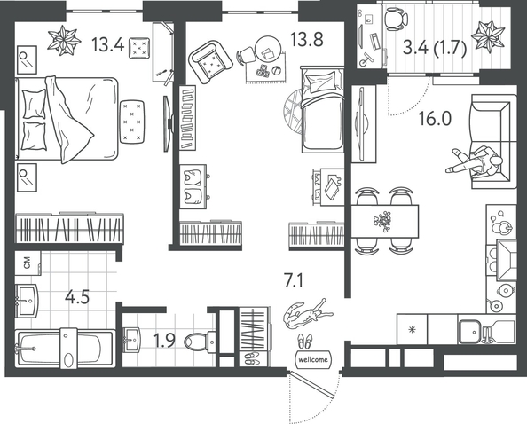 
  Продается 2-комн. квартира 58.3 м², в ЖК Все Свои ВИП, литер 7. Фото 1.