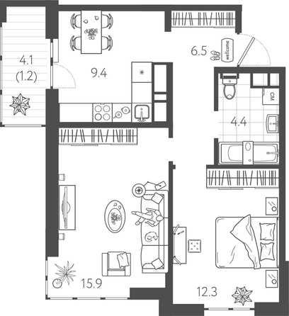 
  Продается 2-комн. квартира 49.21 м², в ЖК Все Свои ВИП, литер 8. Фото 1.