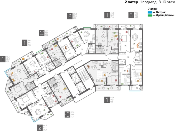 
  Продается 3-комн. квартира 97.9 м², в ЖК Рекорд 2, литера 2. Фото 2.