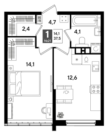 
  Продается 1-комн. квартира 37.5 м², в ЖК ДОГМА ПАРК, литера 16. Фото 2.