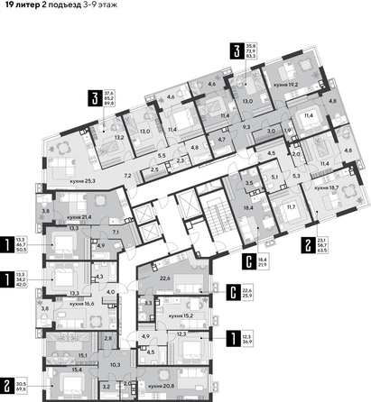 
  Продается 3-комн. квартира 89.8 м², в ЖК Парк Победы 2, литера 19. Фото 2.