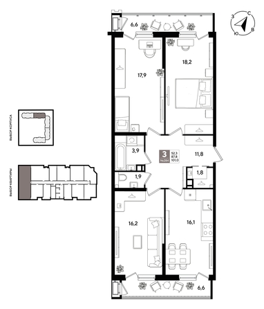 
  Продается 3-комн. квартира 100.4 м², в ЖК Рекорд 2, литера 1. Фото 1.