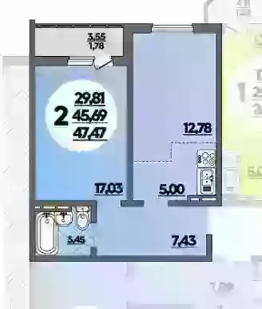 
  Продается 1-комн. квартира 47.47 м², в ЖК Восточный, литера 37. Фото 1.