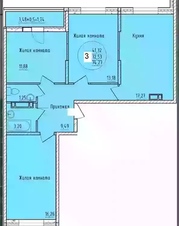 
  Продается 3-комн. квартира 74.27 м², в ЖК Друг, литера 5. Фото 1.