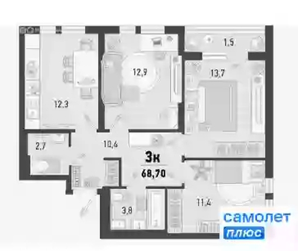 
  Продается 3-комн. квартира 68.7 м², в ЖК Барса, 3В литер. Фото 11.