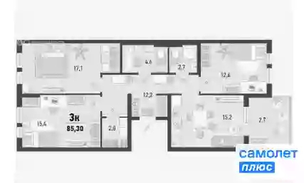 
  Продается 3-комн. квартира 85.1 м², в ЖК Барса, 3В литер. Фото 11.