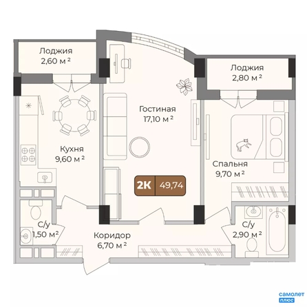 
  Продается 2-комн. квартира 49.74 м², в ЖК Опера. Фото 10.