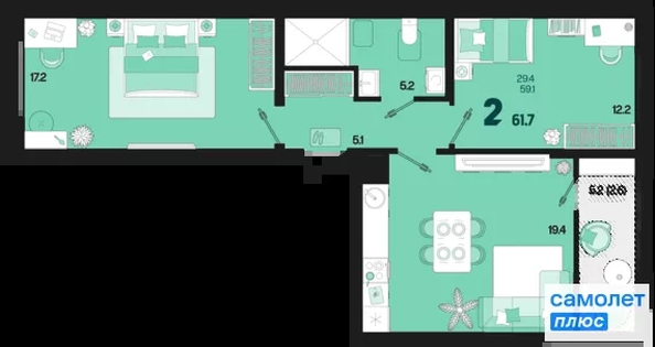 
  Продается 2-комн. квартира 61.7 м², в ЖК Первое место, квартал 1.1, литер 1. Фото 15.
