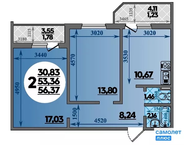 
  Продается 2-комн. квартира 56.37 м², в . Фото 8.