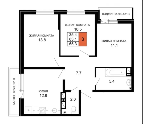 
  Продается 3-комн. квартира 65.3 м², в . Фото 1.