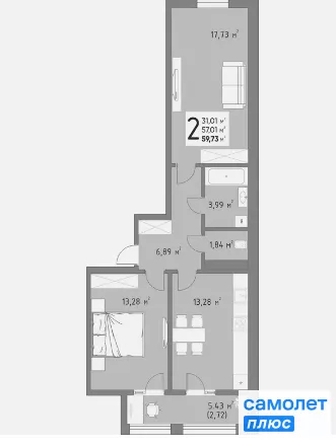 
  Продается 2-комн. квартира 59.7 м², в ЖК  Коллекция, дом «Время». Фото 15.