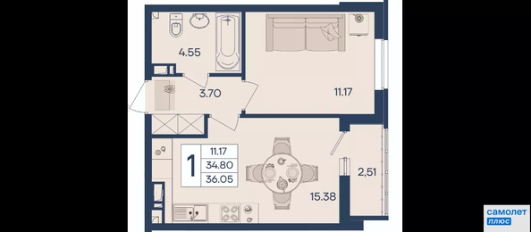 
  Продается 1-комн. квартира 36.05 м², в ЖК Дом 101. Фото 15.