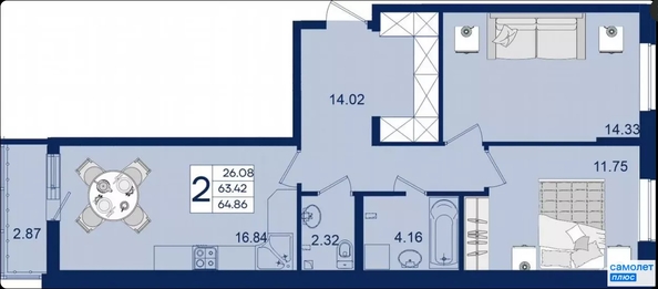 
  Продается 2-комн. квартира 64.9 м², в ЖК Дом 101. Фото 15.