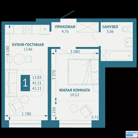 
  Продается 1-комн. квартира 41.1 м², в ЖК ИНАЧЕ в Молодежном, литер 1. Фото 15.