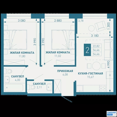 
  Продается 2-комн. квартира 54.5 м², в ЖК ИНАЧЕ в Молодежном, литер 1. Фото 15.