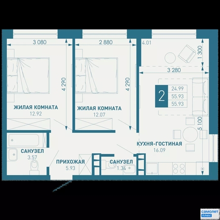 
  Продается 2-комн. квартира 55.9 м², в ЖК ИНАЧЕ в Молодежном, литер 1. Фото 15.