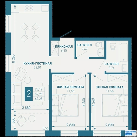 
  Продается 2-комн. квартира 62.25 м², в ЖК ИНАЧЕ в Молодежном, литер 1. Фото 15.