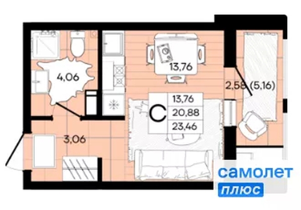 
  Продается студия 23.5 м², в ЖК Народные Кварталы, литер 1. Фото 21.