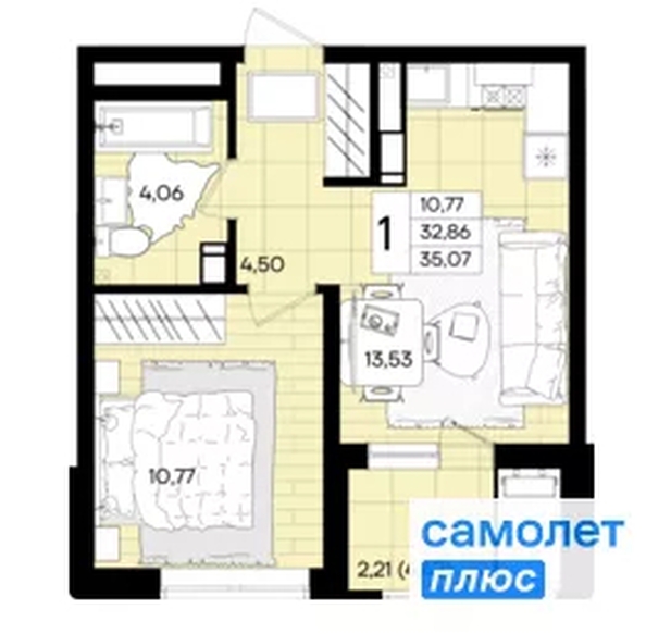 
  Продается 1-комн. квартира 35.1 м², в ЖК Народные Кварталы, литер 1. Фото 21.