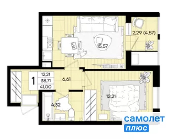 
  Продается 1-комн. квартира 41 м², в ЖК Народные Кварталы, литер 1. Фото 21.