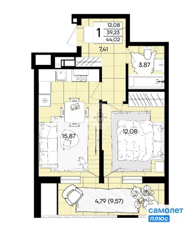 
  Продается 1-комн. квартира 44 м², в ЖК Народные Кварталы, литер 1. Фото 21.
