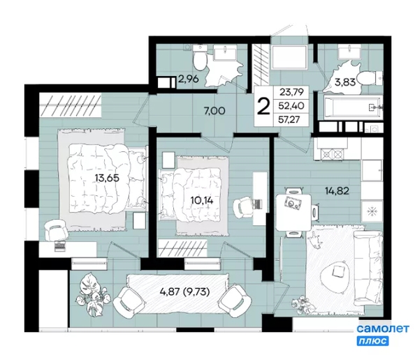 
  Продается 2-комн. квартира 57.3 м², в ЖК Народные Кварталы, литер 1. Фото 21.
