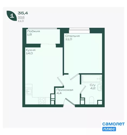 
  Продается 1-комн. квартира 35.4 м², в ЖК Ботаника, литер 1.1. Фото 14.