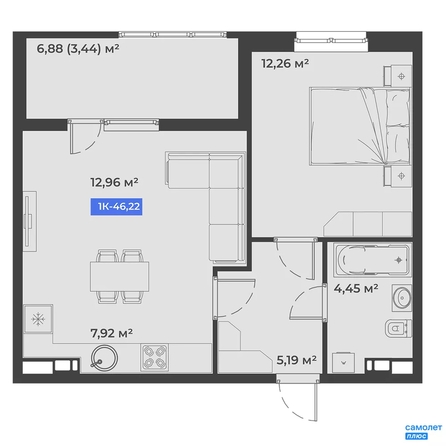
  Продается 1-комн. квартира 46.2 м², в ЖК Соловей, литера 1. Фото 13.