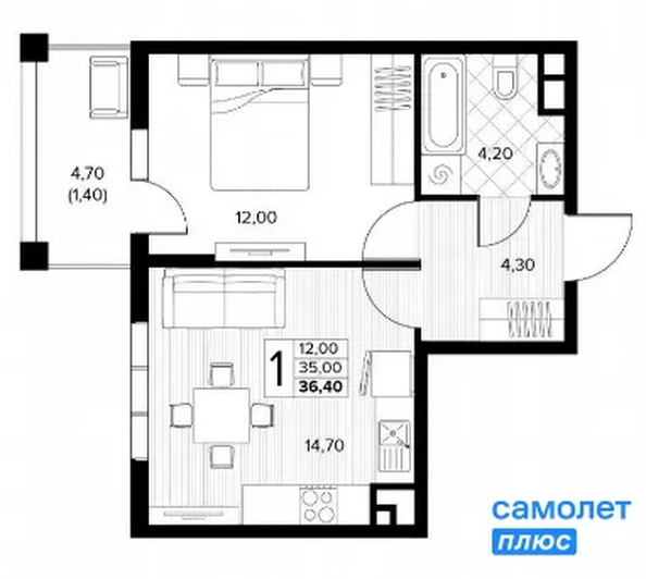 
  Продается 1-комн. квартира 36.4 м², в ЖК Кипарис, 6 литер. Фото 17.