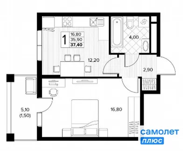 
  Продается 1-комн. квартира 37.4 м², в ЖК Кипарис, 6 литер. Фото 17.