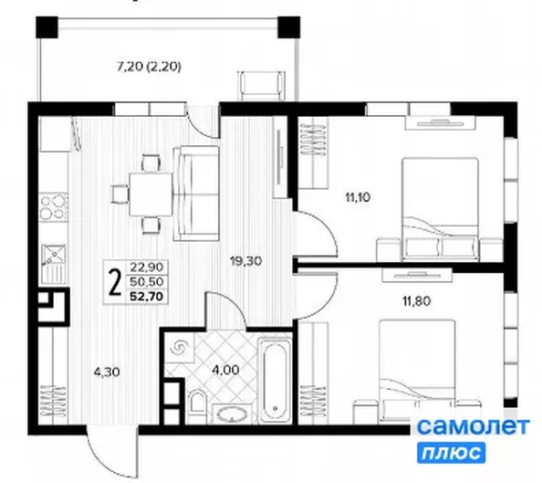 
  Продается 2-комн. квартира 52.7 м², в ЖК Кипарис, 6 литер. Фото 17.