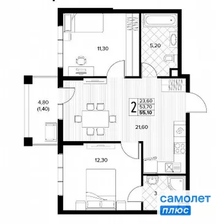 
  Продается 2-комн. квартира 55.1 м², в ЖК Кипарис, 6 литер. Фото 17.