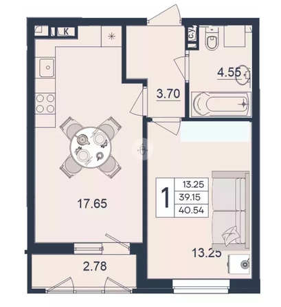 
  Продается 1-комн. квартира 40.54 м², в ЖК Дом 101. Фото 1.