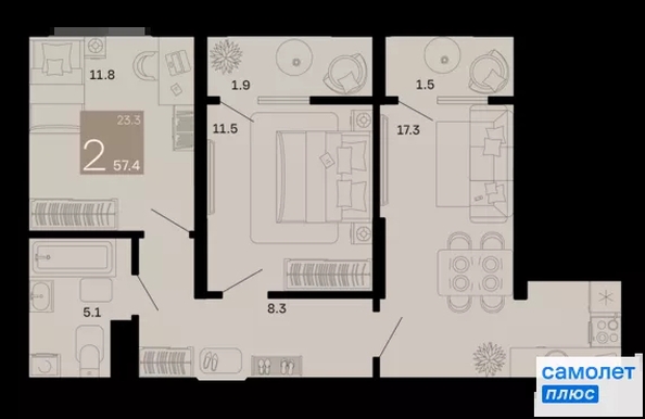 
  Продается 2-комн. квартира 57.4 м², в ЖК Хозяин морей, литер 1. Фото 23.