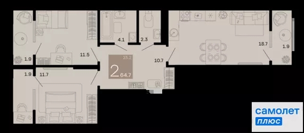
  Продается 2-комн. квартира 64.7 м², в ЖК Хозяин морей, литер 1. Фото 23.