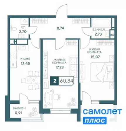 
  Продается 2-комн. квартира 60.84 м², в ЖК Центральный, корпус 1. Фото 13.
