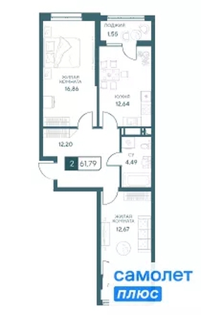 
  Продается 2-комн. квартира 61.8 м², в ЖК Центральный, корпус 1. Фото 13.