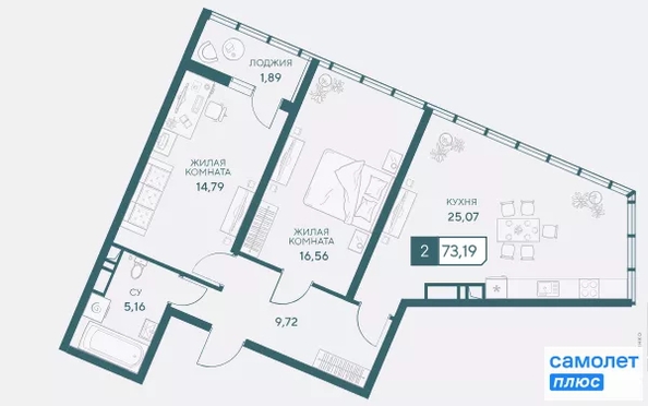 
  Продается 2-комн. квартира 73.2 м², в ЖК Центральный, корпус 1. Фото 13.