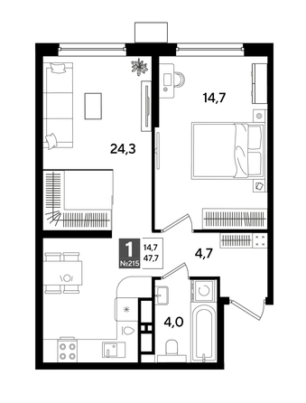 
  Продается 1-комн. квартира 47.1 м², в ЖК ДОГМА ПАРК, литера 19. Фото 1.