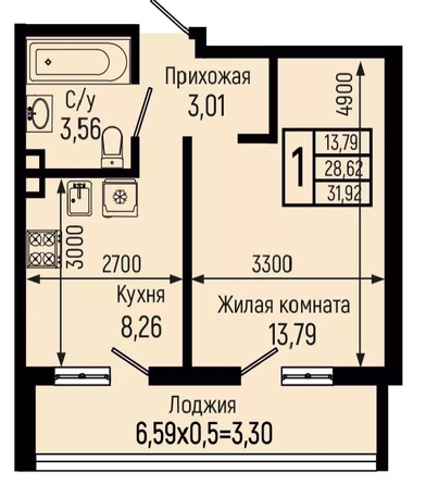 
  Продается 1-комн. квартира 31.92 м², в ЖК Ботаника Хилс, лит 3. Фото 1.