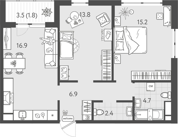 
  Продается 2-комн. квартира 61.5 м², в ЖК Все Свои ВИП, литер 8. Фото 1.