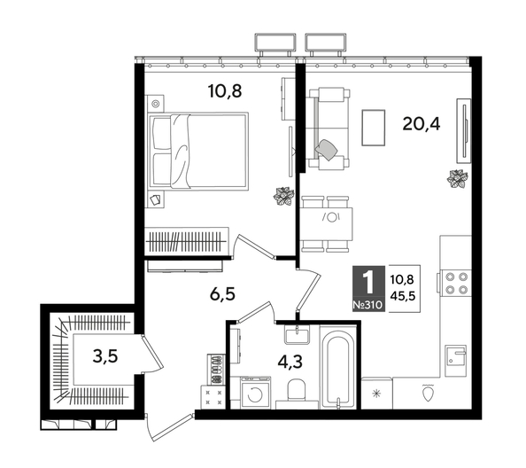 
  Продается 1-комн. квартира 44.2 м², в ЖК ДОГМА ПАРК, лит 13. Фото 1.