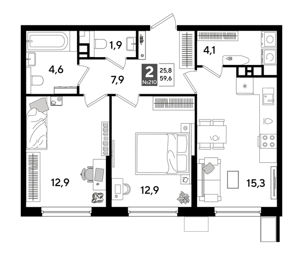 
  Продается 2-комн. квартира 59 м², в ЖК ДОГМА ПАРК, лит 17. Фото 1.