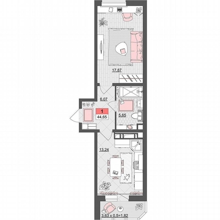 
  Продается 1-комн. квартира 46.6 м². Фото 2.