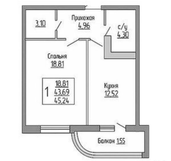 
  Продается 1-комн. квартира 46 м². Фото 4.
