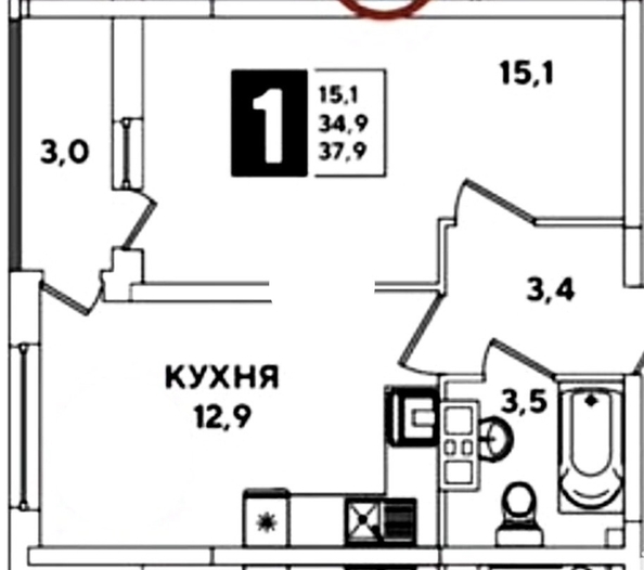 
  Продается 1-комн. квартира 37.9 м². Фото 12.
